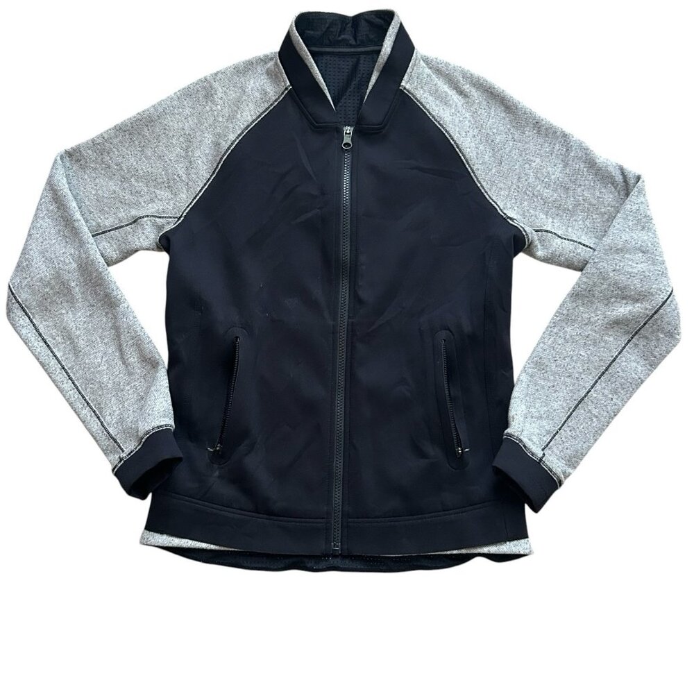 Lululemon Womens Jacket Size 4 Black Gray Var-City Bomber Baseball Stitching - Picture 8 of 10